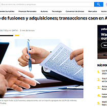 Colombia en top de fusiones y adquisiciones; transacciones caen en Amrica Latina